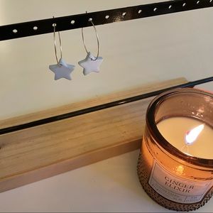 handmade sky blue clay star silver hoops